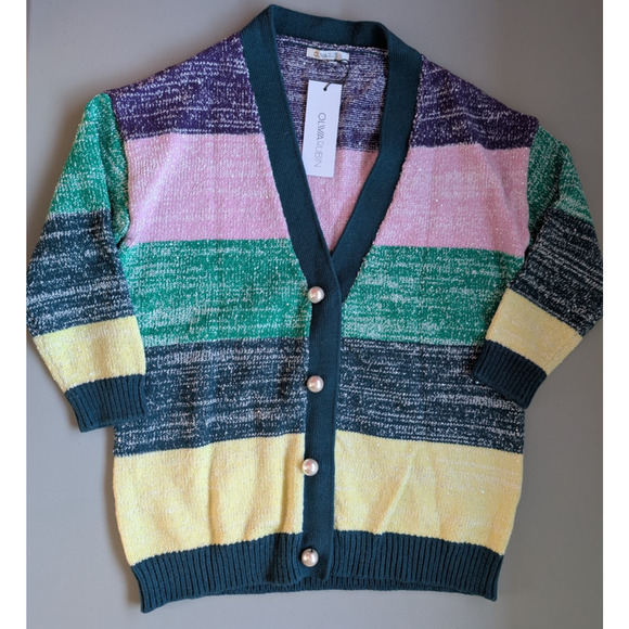 NWT OLIVIA RUBIN Mika Oversize Cardigan Sequin Pearl Size XS Stripe #2B432 - Picture 2 of 14